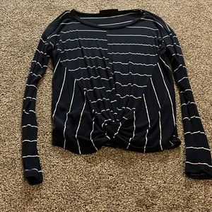 Long sleeve navy and white striped tee from Francesca